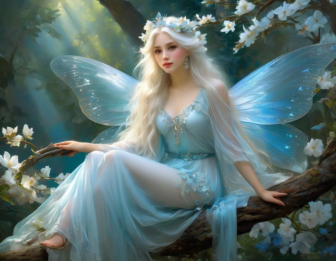 Elegant Fairy with Flowing Hair, Oil on Canvas
