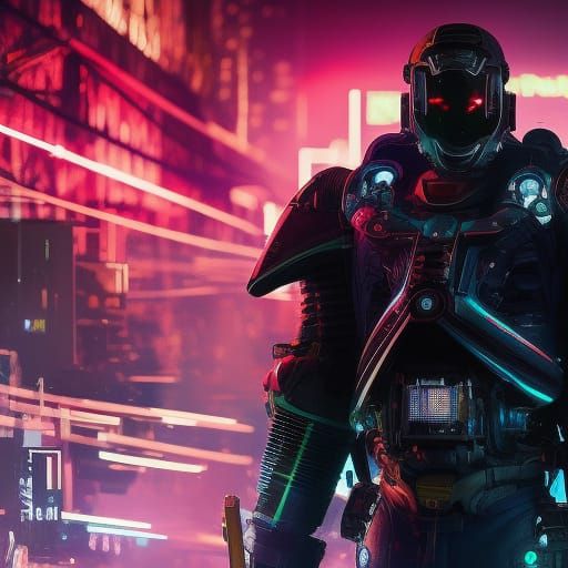 Biopunk Samurai Warrior in Neon Tech Noir Style