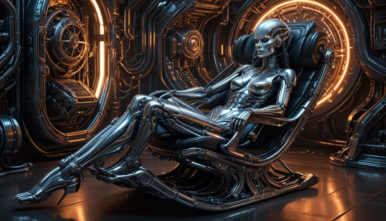 Cyborg Reclining in Gleaming Chrome Rocking Chair