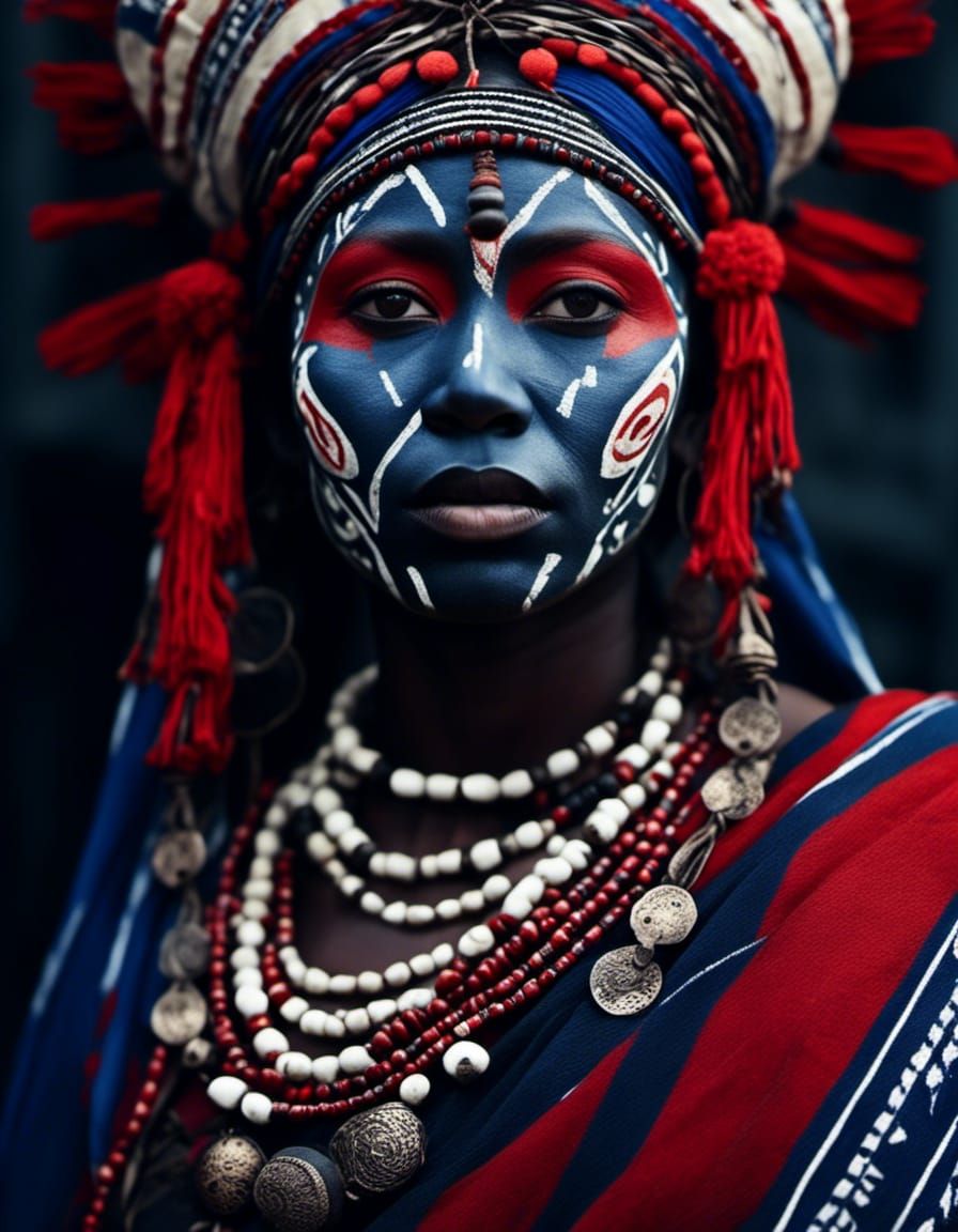 Mysterious Tribal Woman with Painted Face