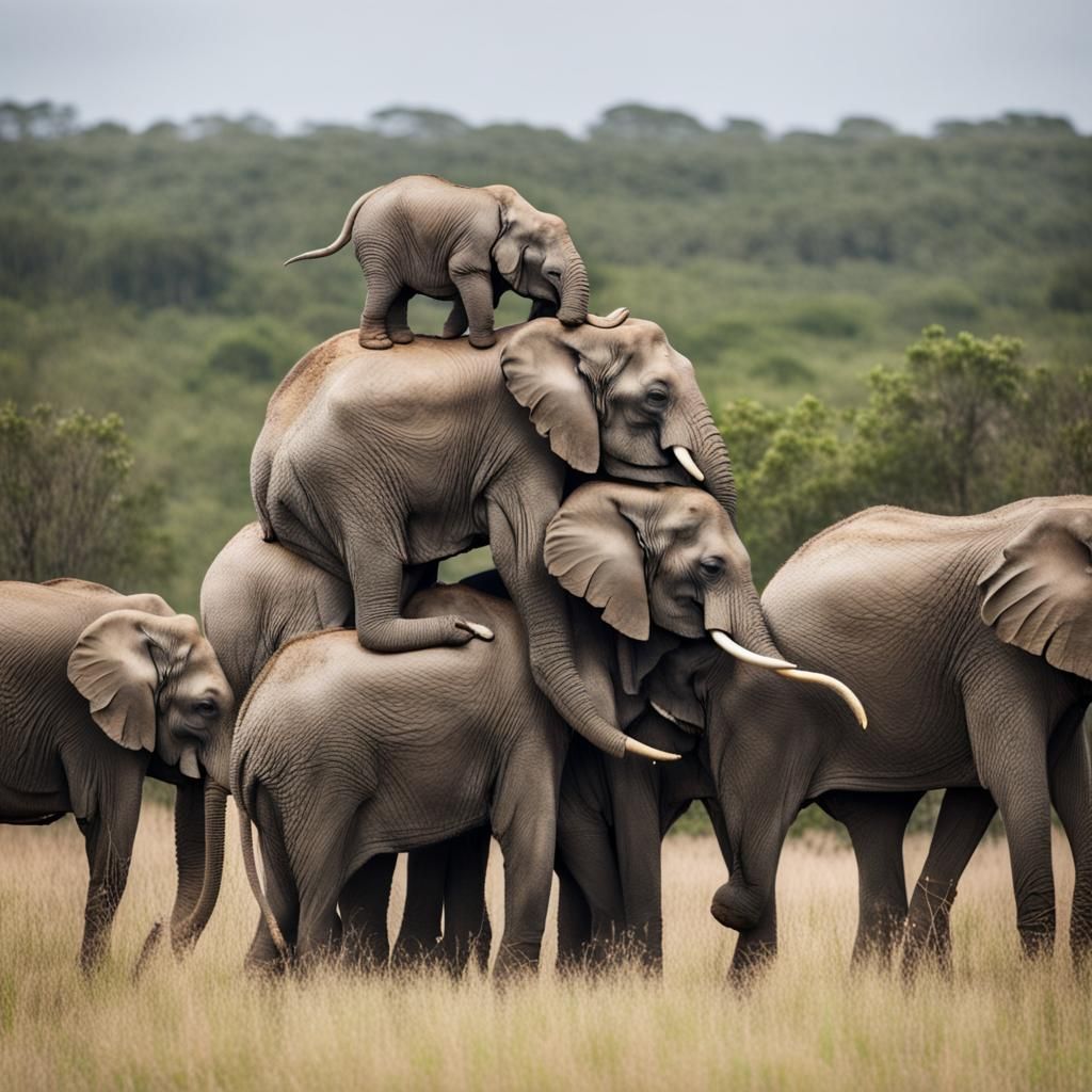 Elephants Stacked in the Wild: An AI Dreamscape