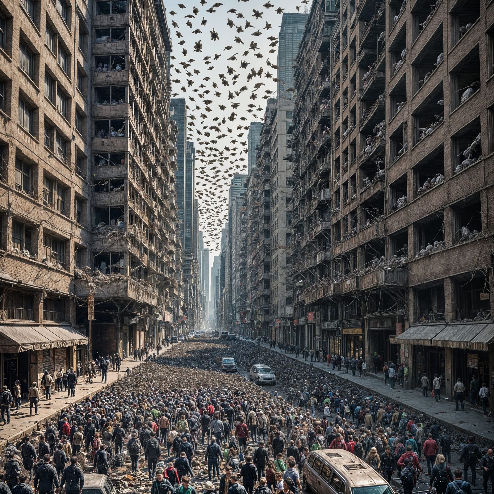 Surreal Swarm of Body Parts Overwhelms City