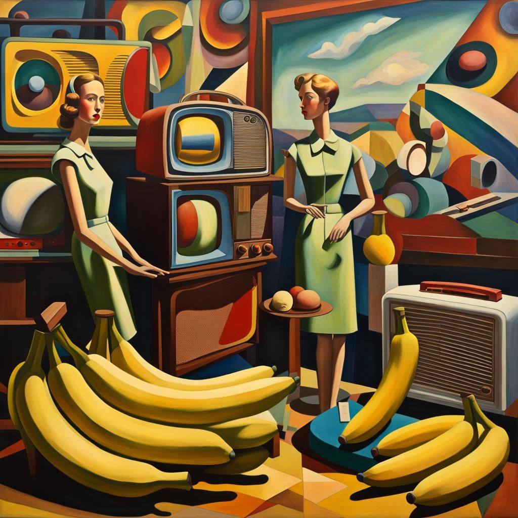 Mannequins and Radios Landscape in Kandinsky Style
