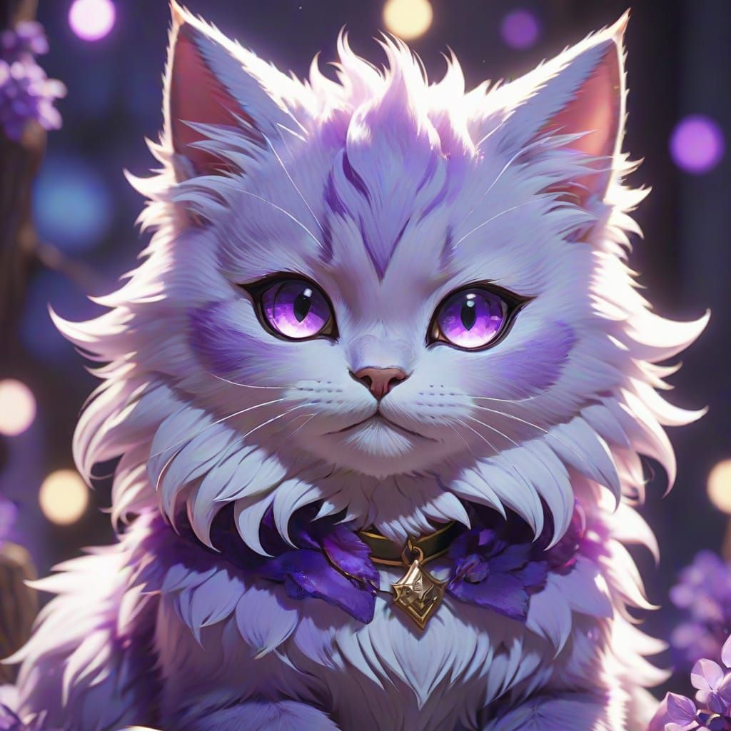 Anime Amethyst Cat with Glowing Eyes