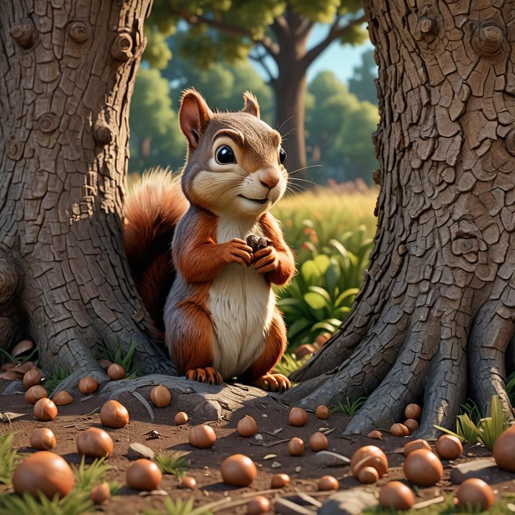 Lonely Squirrel: Disney Pixar Style 3D Render