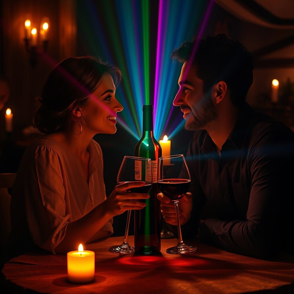 Prismatic Romance: Couple in Candlelight