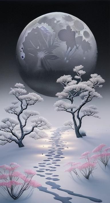 Serene Moonlit Garden in Chinese Ink Style