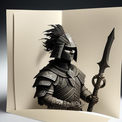 Barbarian Warrior Fighting Undead in Origami Style