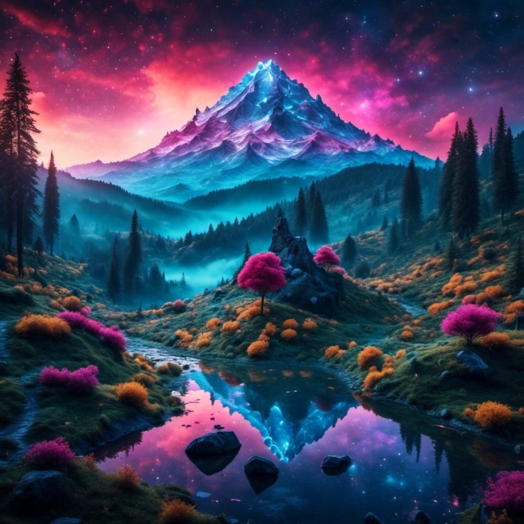 Lush River Landscape with Animals in Digital Painting