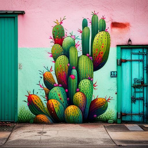 Cactus House Graffiti Art in Splash Art Style