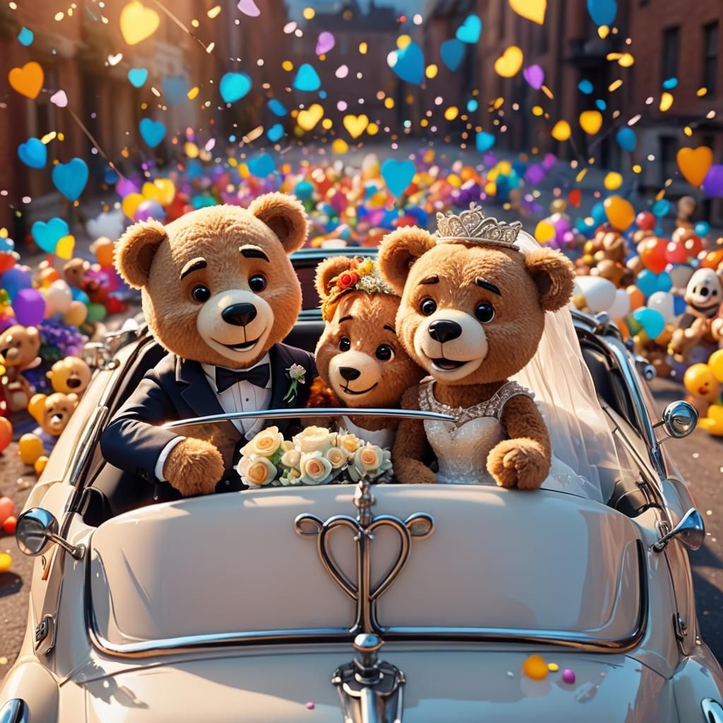 Teddy Bear Wedding in Pixar 3D Style