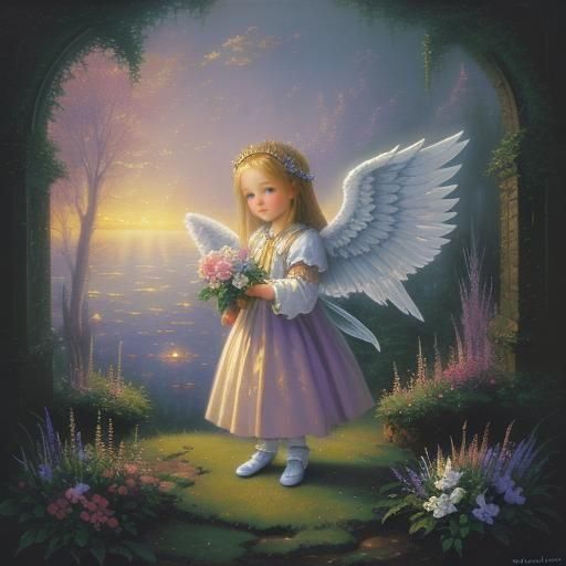 Ethereal Angel Girl in Fantasy Landscape