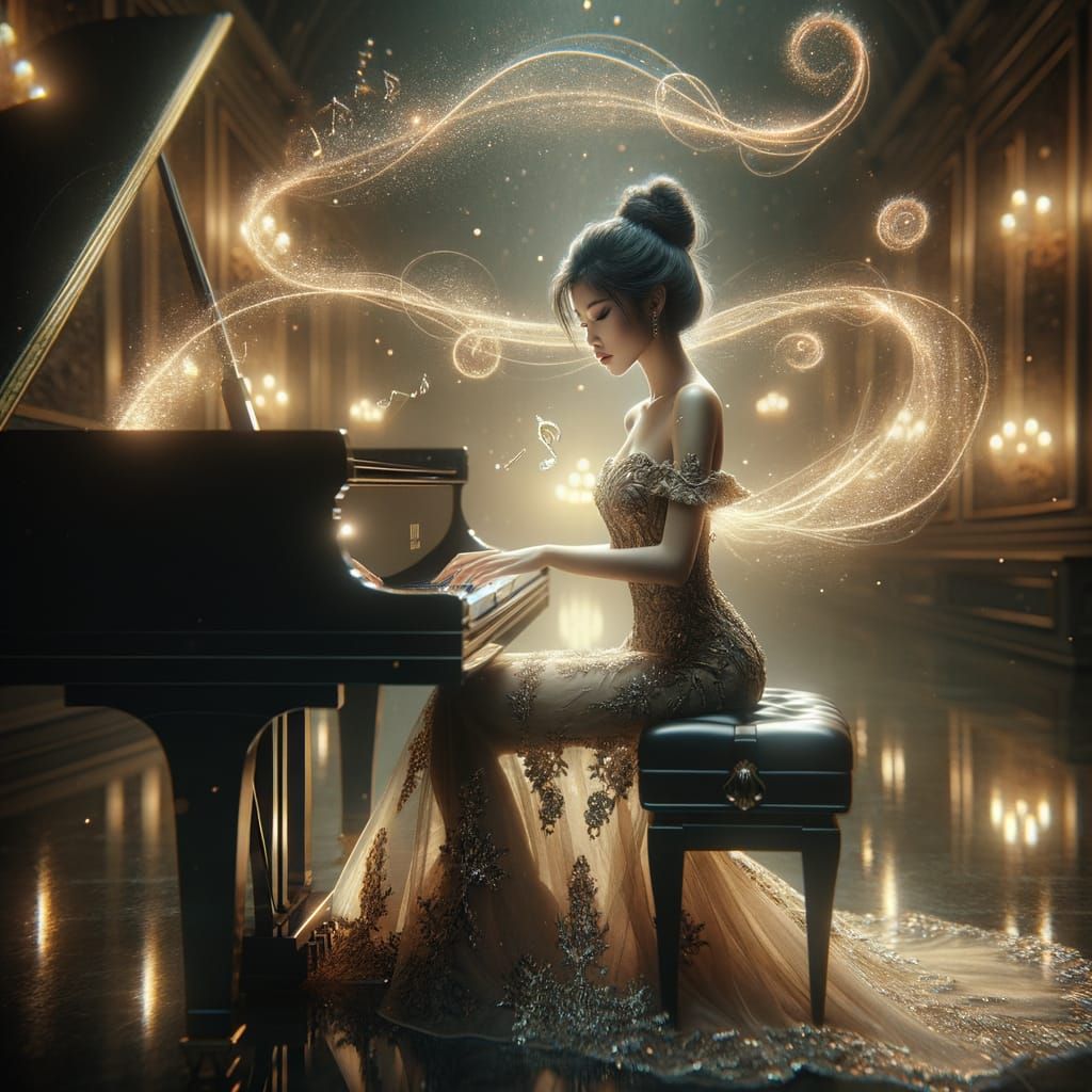 Enchanting Pianist in Magical Concert Hall