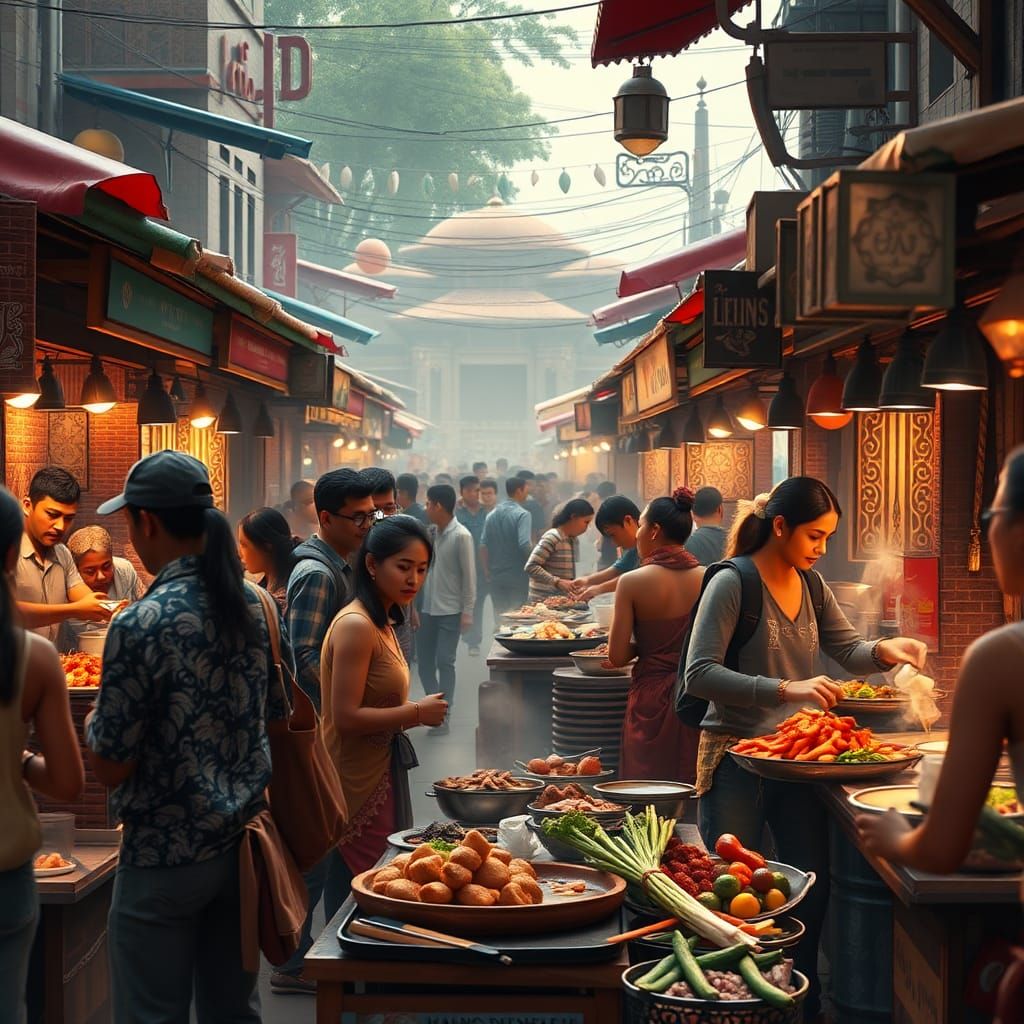Global Street Food Market with Diverse Friends
