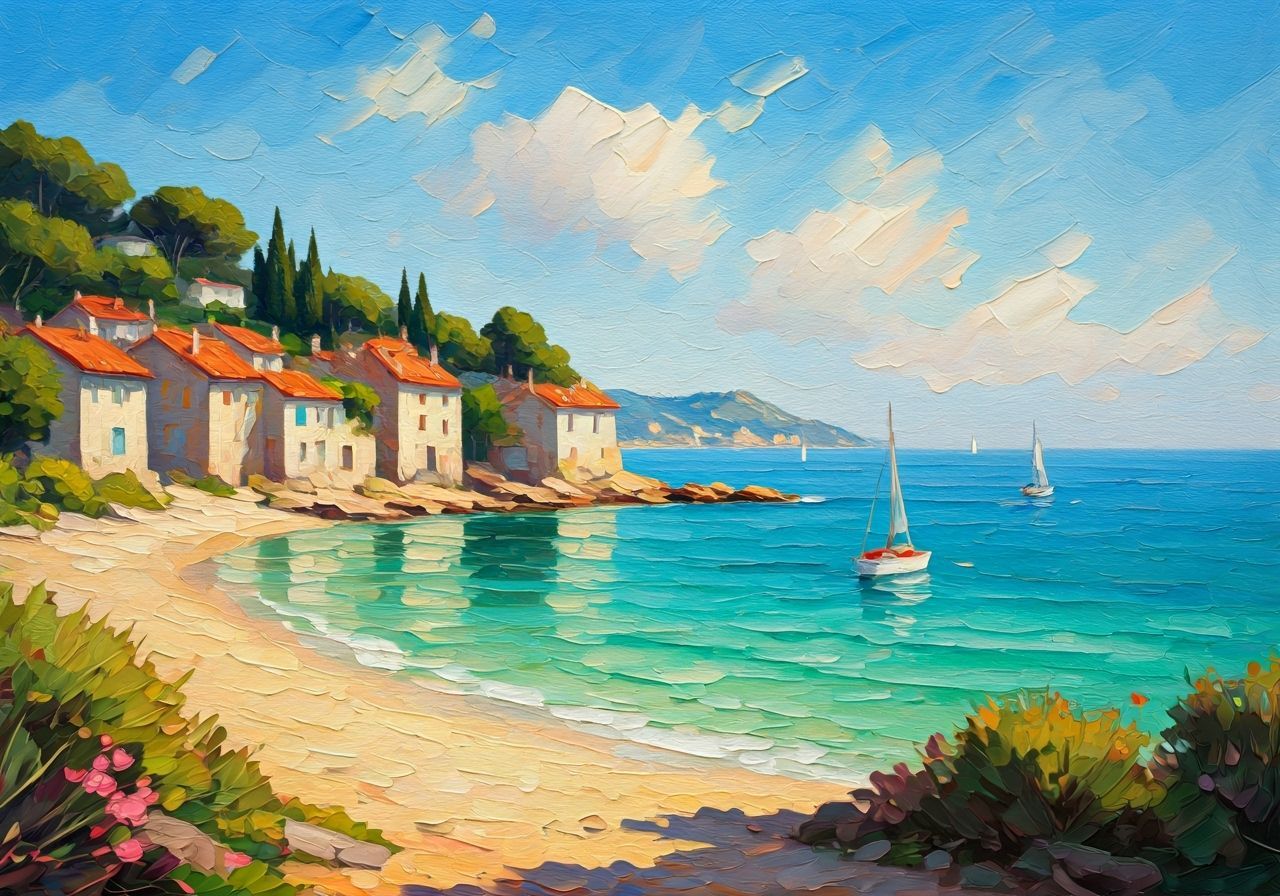 Impasto French Coastal Landscape in Impressionist Style