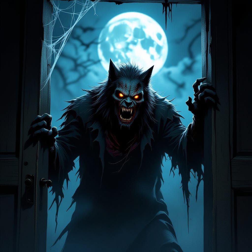 Zombie Werewolf in Dark Fantasy Doorway