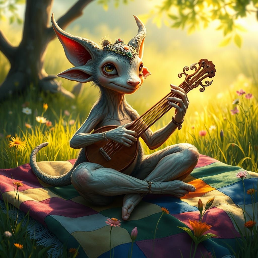 Whimsical Fairytale Creature in a Lush, Sun-Dappled Meadow