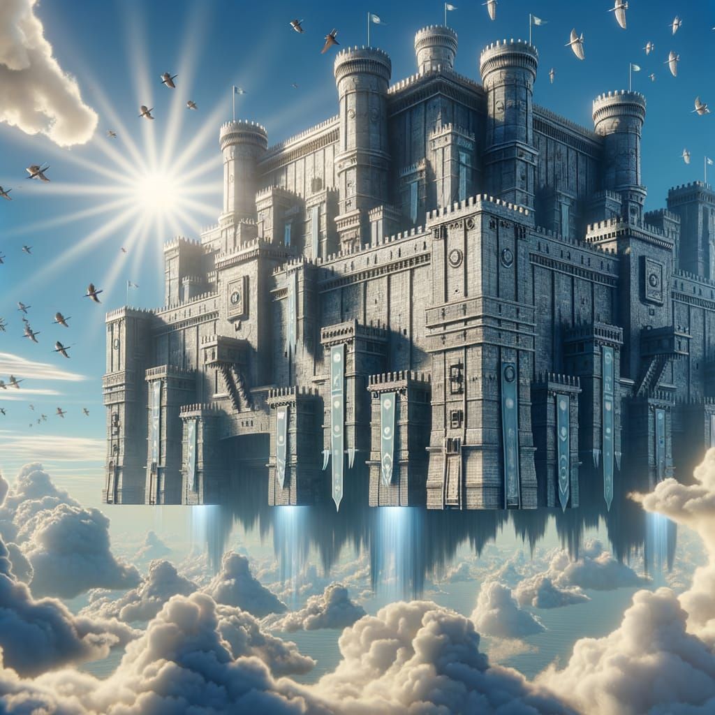 Majestic Sky Fortress Floating Amidst Clouds