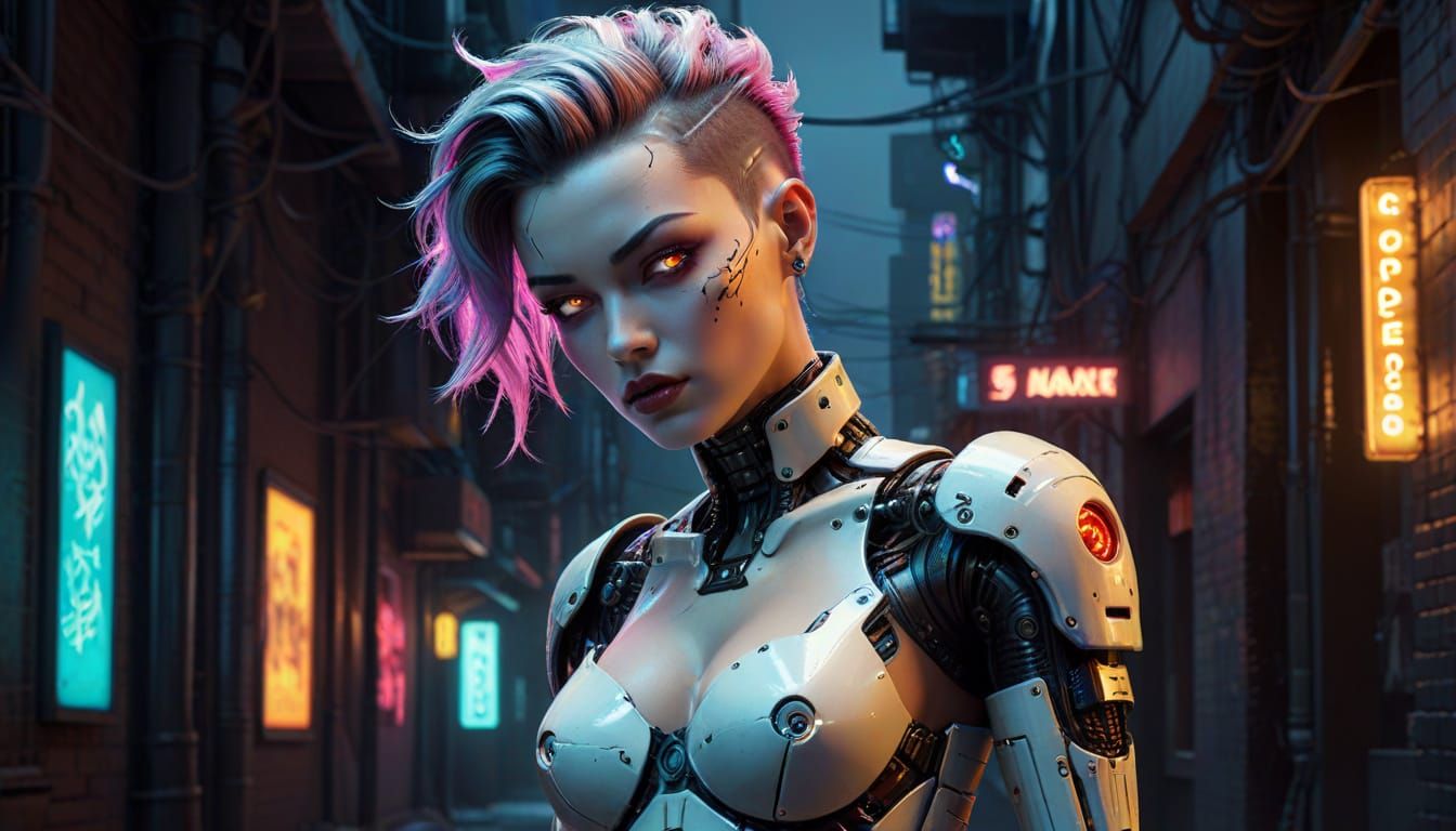 Cyberpunk Android Pinup with Neon Lights