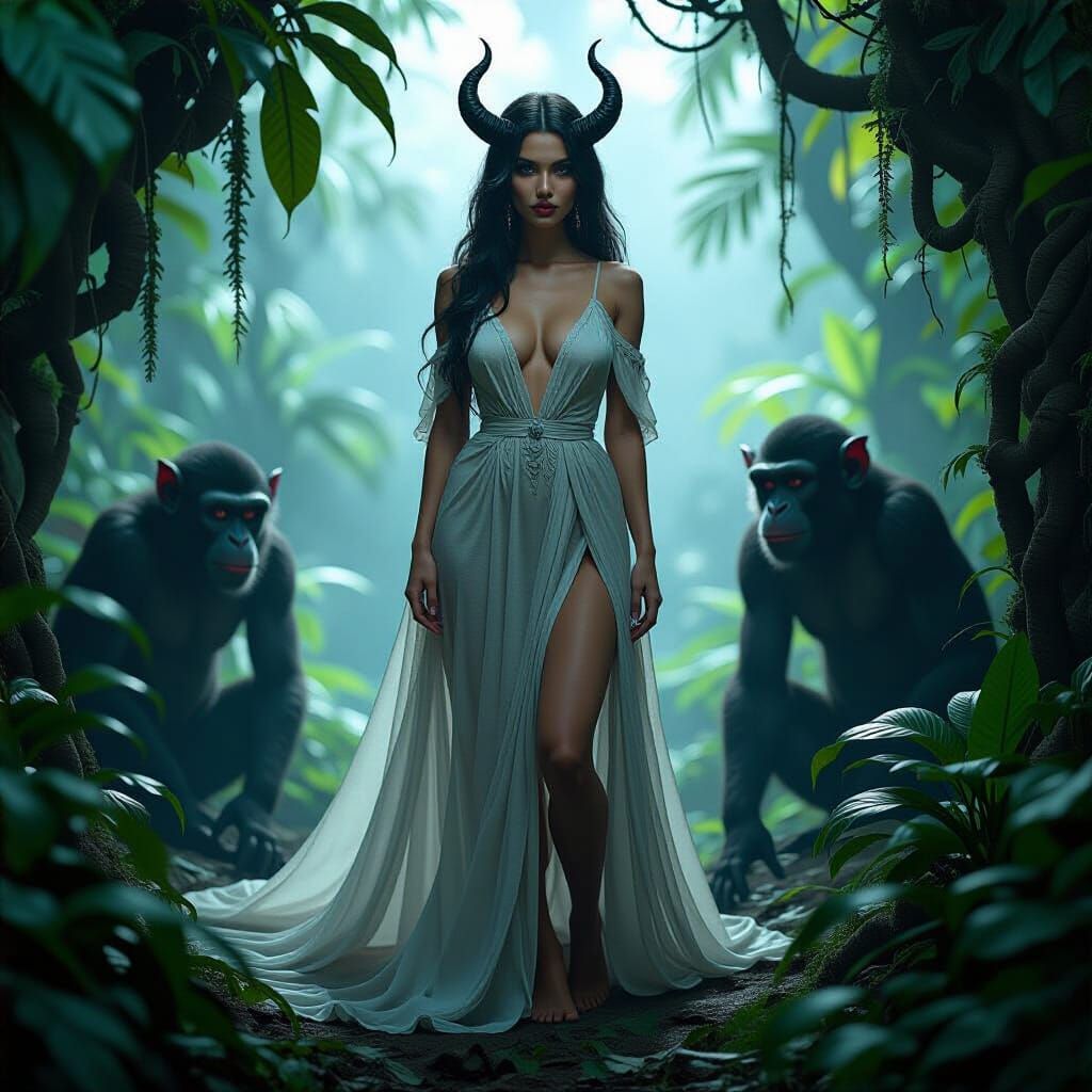 Demonic Woman in Jungle, Surreal Biomechanical Style