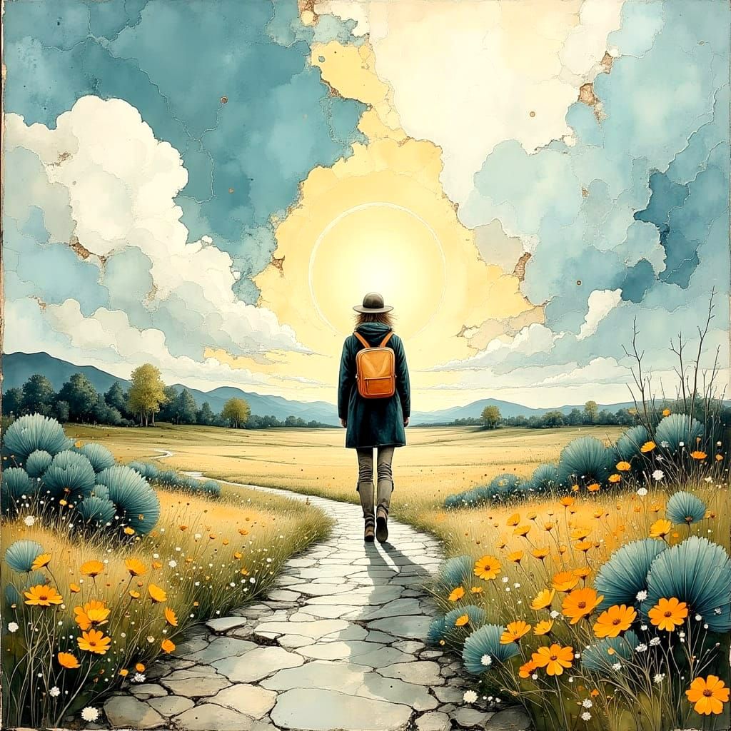 Peaceful Riverside Walk in Acrylic Oil Watercolor