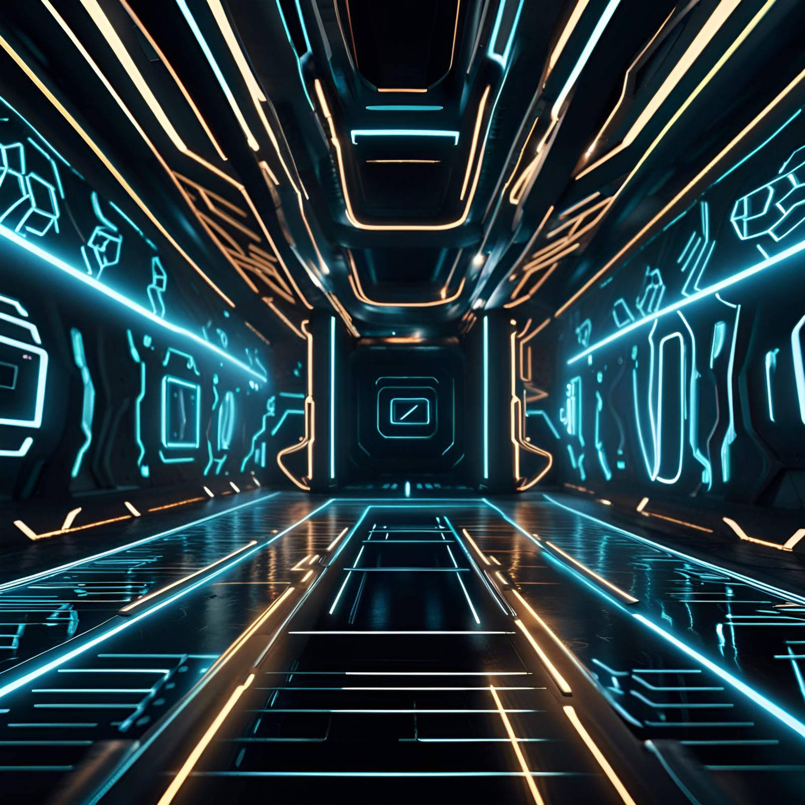 Hyperrealistic Tron Grid with Intricate Details