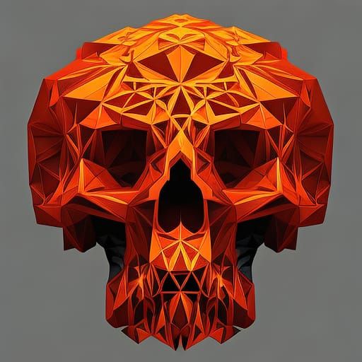 Flaming Skull: Precisionism Digital Art in Geometric Style