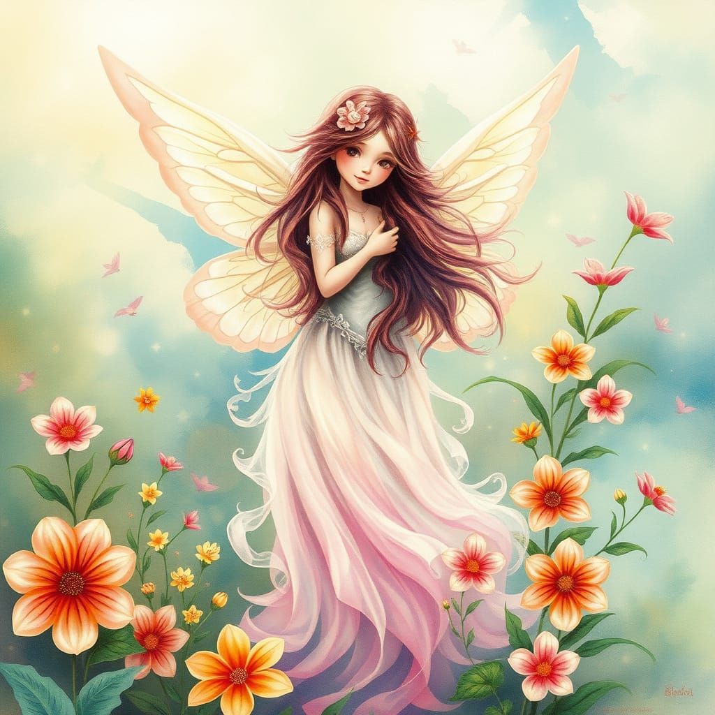 Enchanted Spring Maiden in Whimsical Watercolor Style