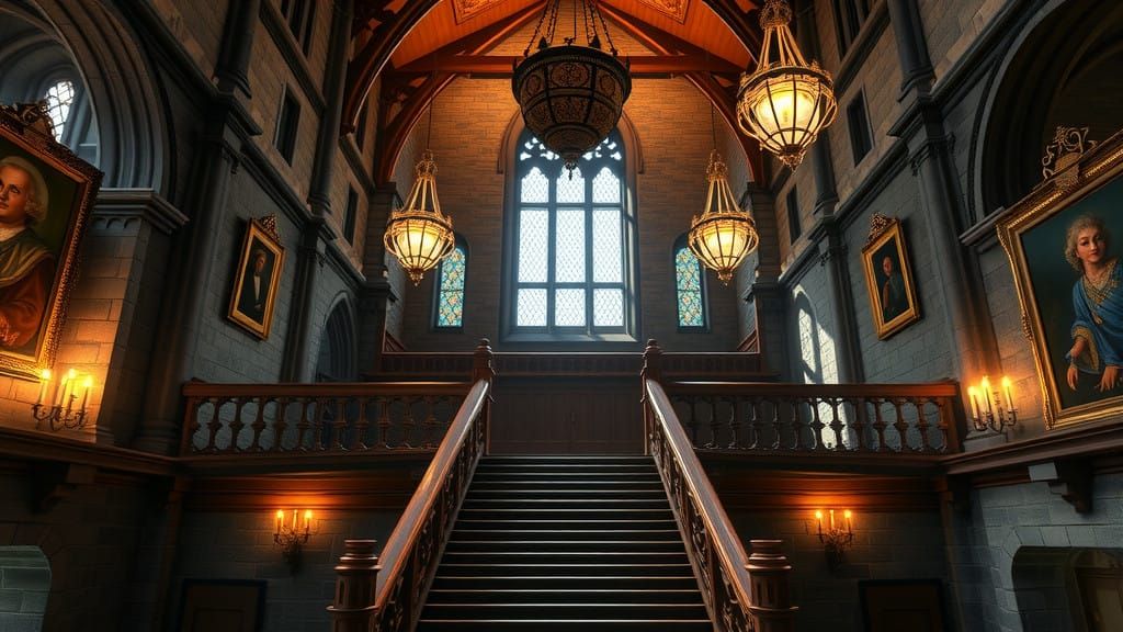 Epic Hogwarts Grand Staircase in 3D Game Cinematic Style