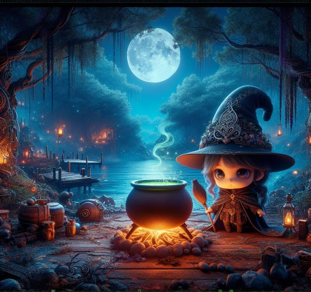 Cute Middle-Eastern Witch in Dark Forest, Photorealistic