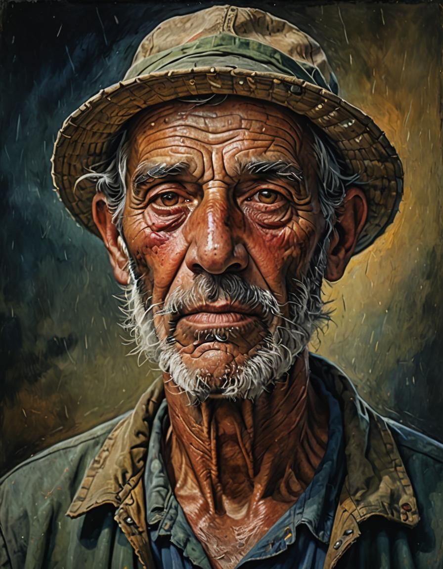 Hyperrealistic Portrait of an Old Fisherman