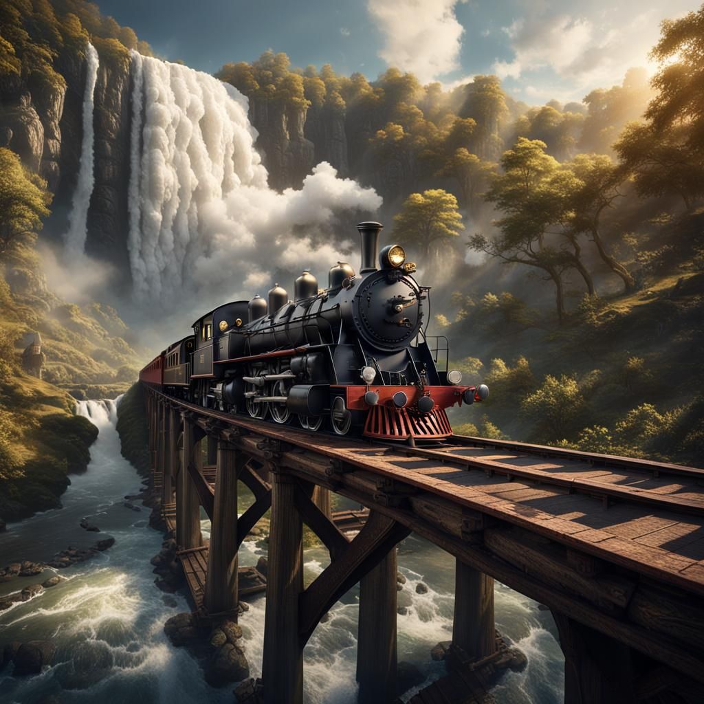 Steam Train Journey: Detailed Matte Painting