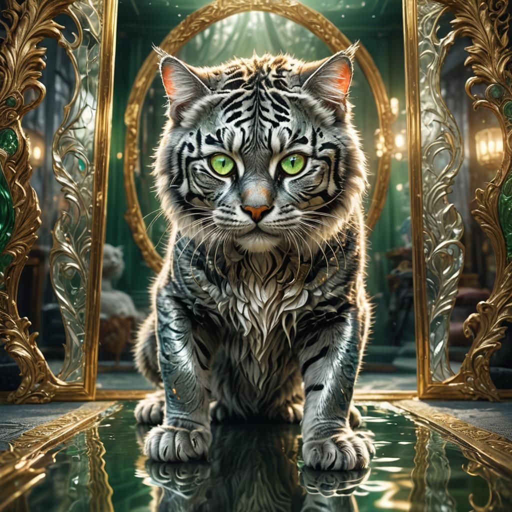 Silver Cat's Tiger Reflection: Fantasy Concept Art