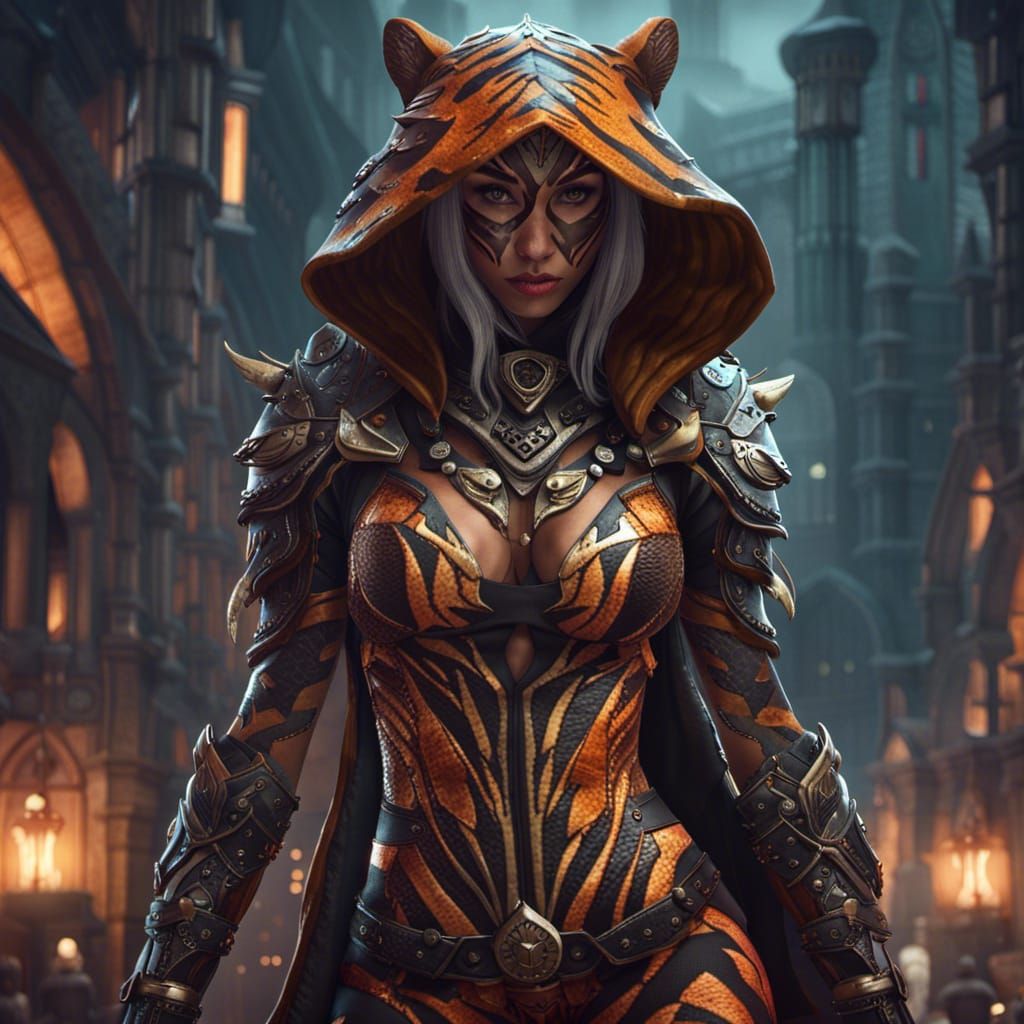 Epic Female Tiger Assassin in Fantasy World