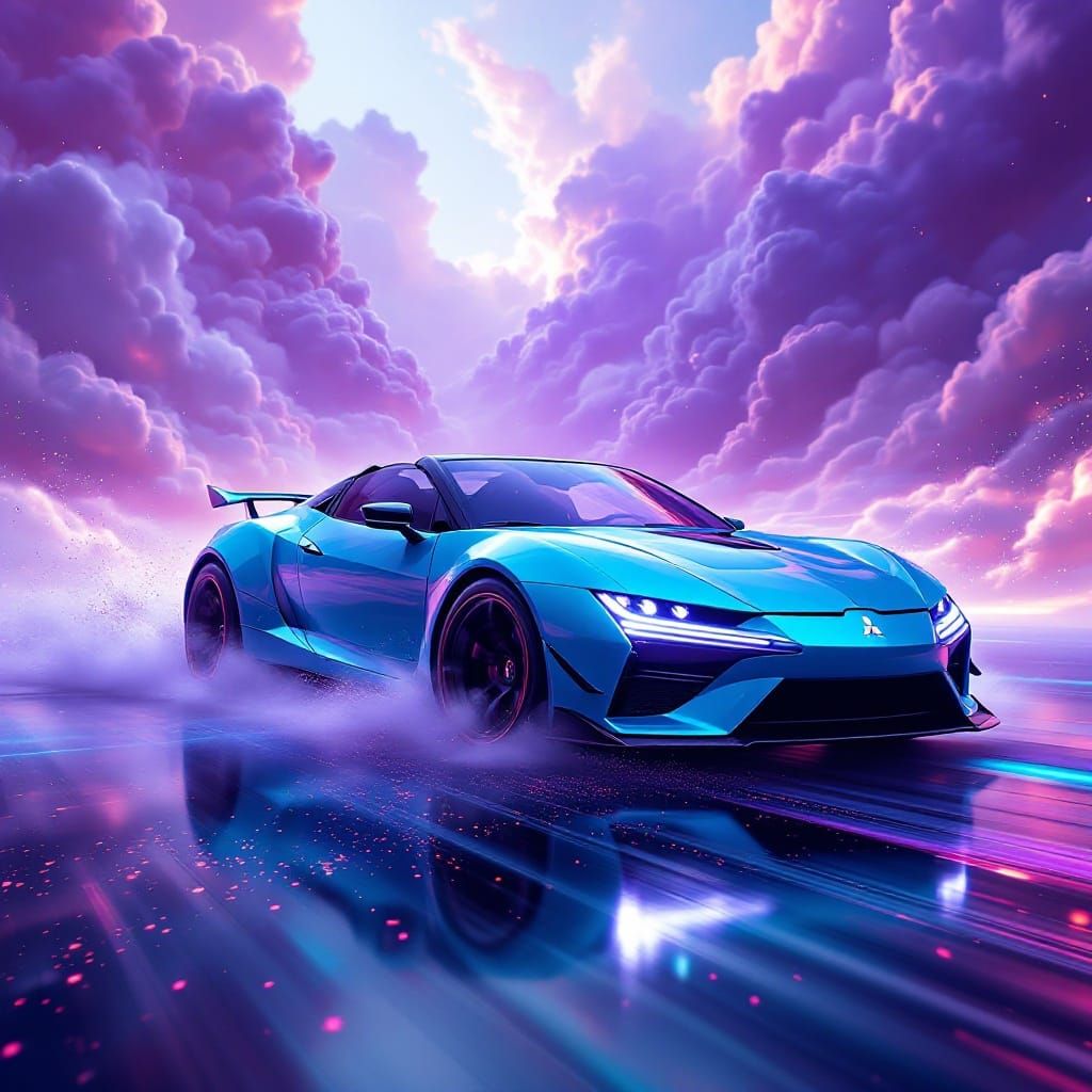 Sleek Futuristic Car in Dreamlike Landscape