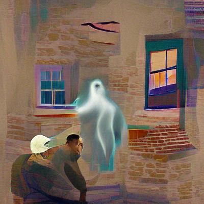 Ethereal Ghost Confronts Man in Shadow