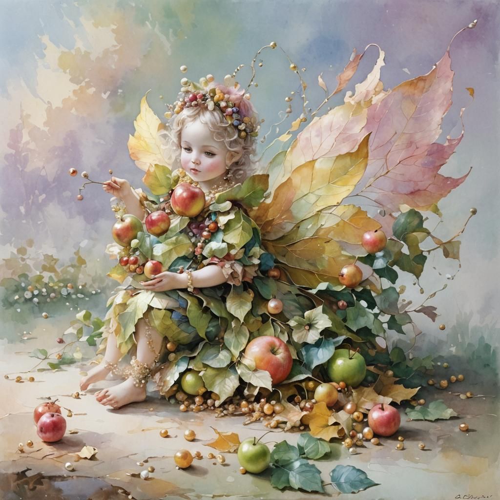 Baby Apple Fairy in Autumn Monet Style