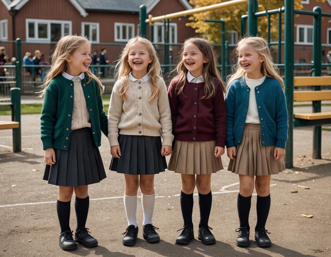 Swedish Girls in Cashmere Laughing in Playground