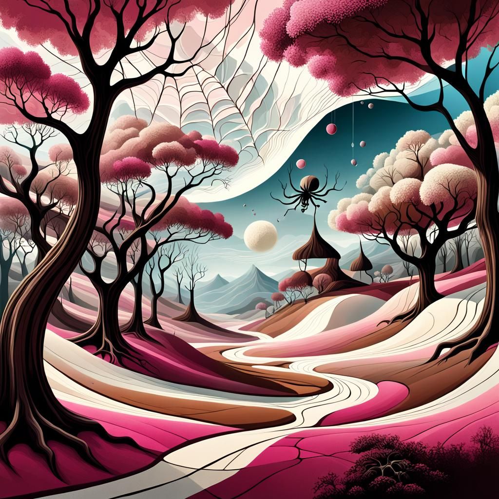 Surreal Abstract Landscape in Pink, Cream and Brown