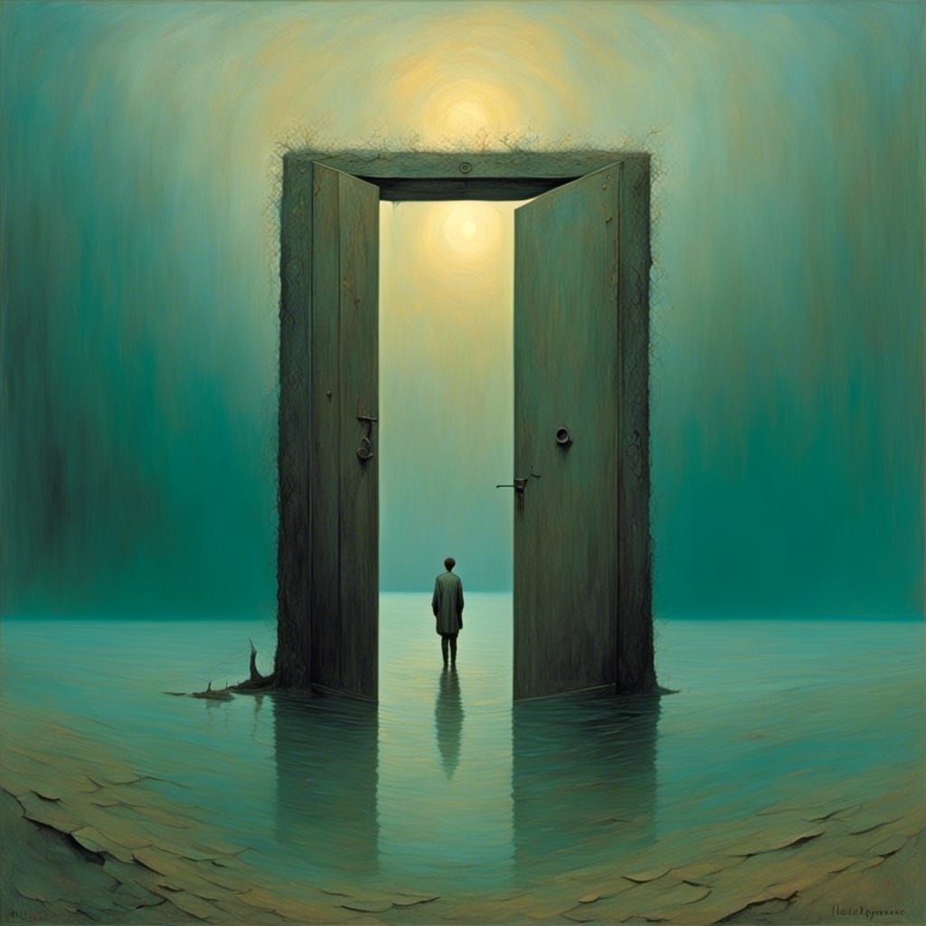 Door in Endless Ocean, Dark Fantasy Art