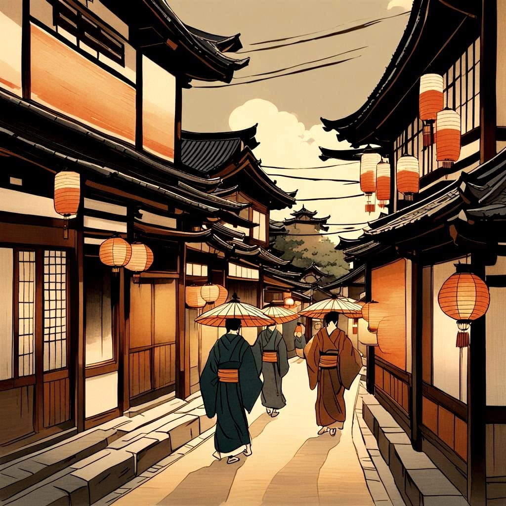 Traditional Japanese Street Scene with Colorful Buildings