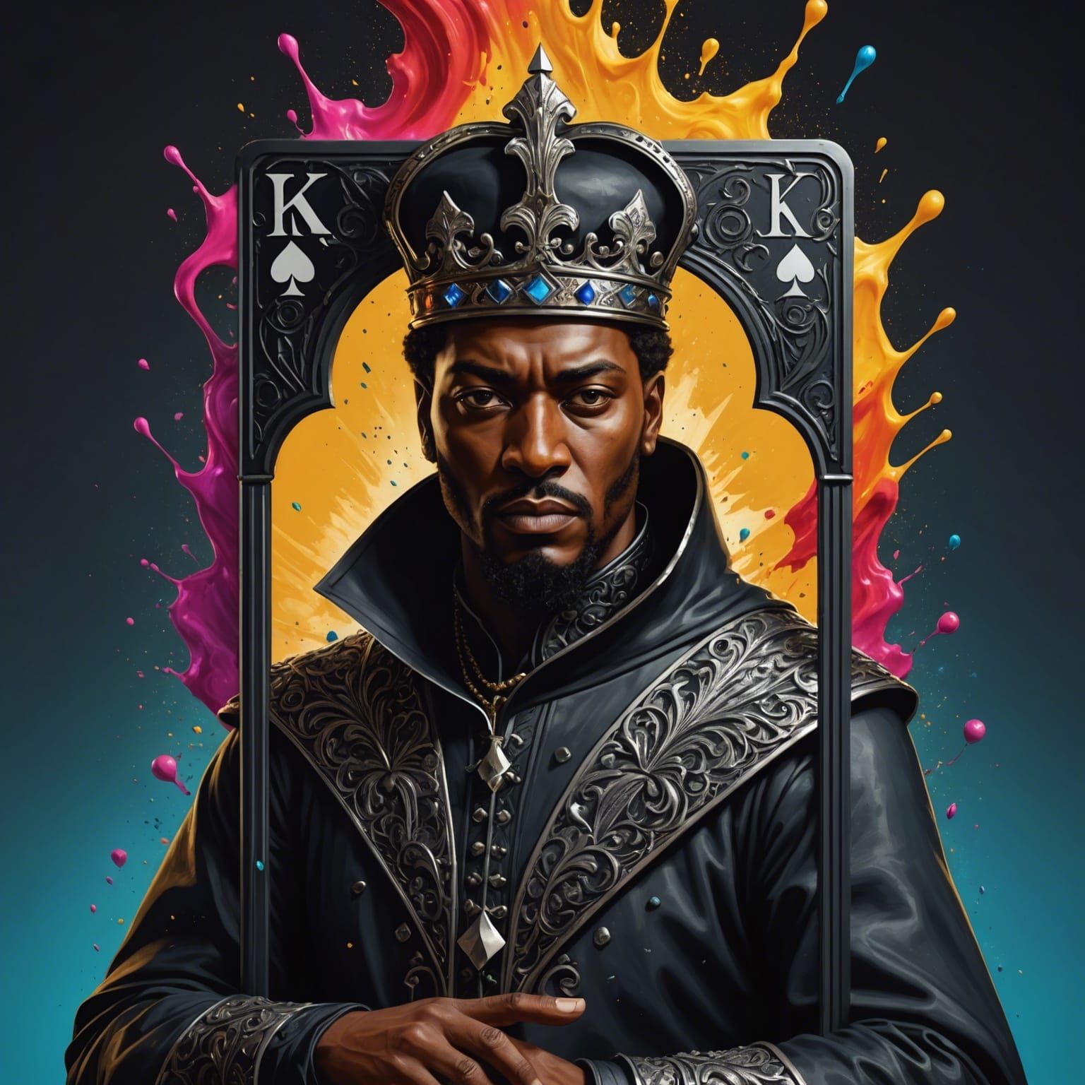 A synthography style Fantasy Black King of Spades
