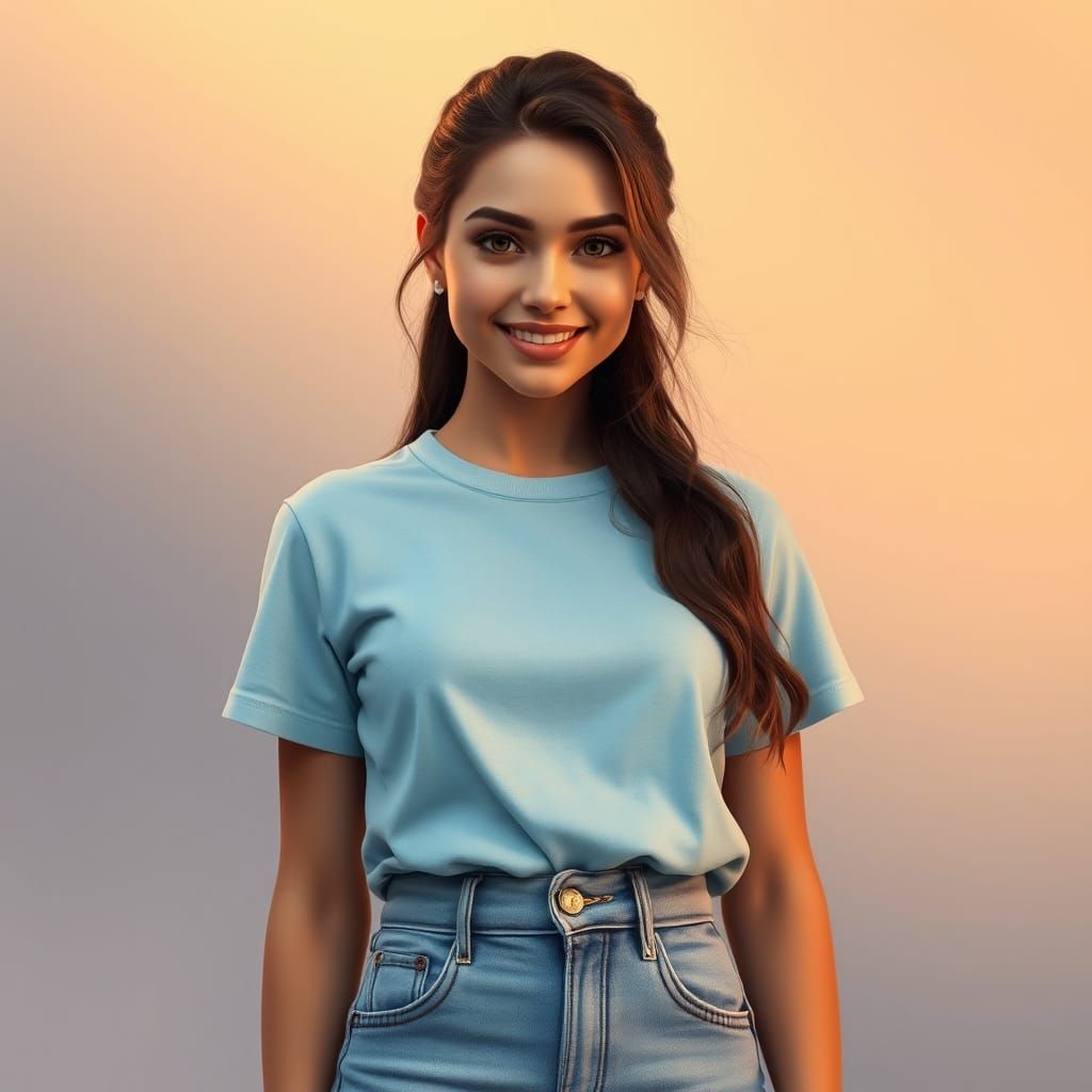 Fantastical Portrait of a Smiling Young Woman in Pastel Hues