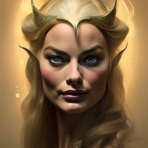 Margot Robbie as Enchanting Elven Woman Portrait