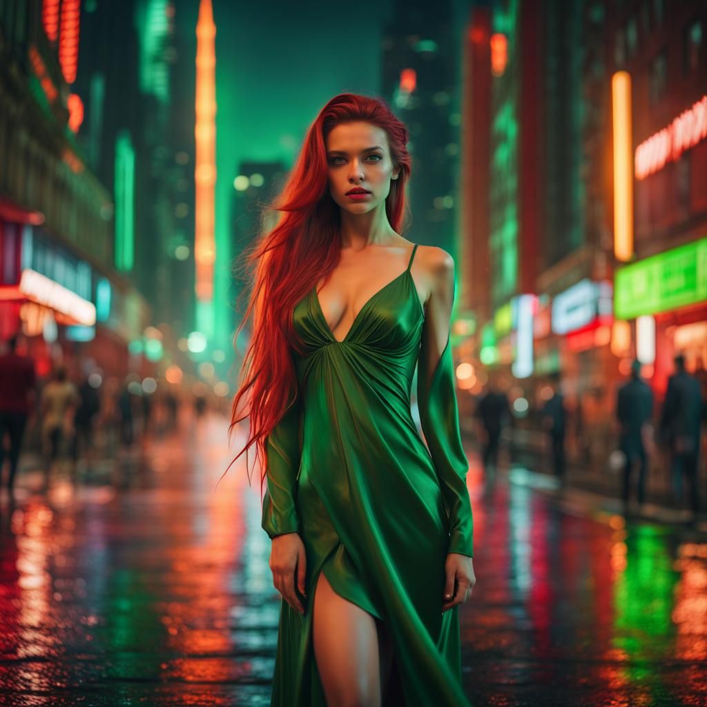 Redhead & green dress
