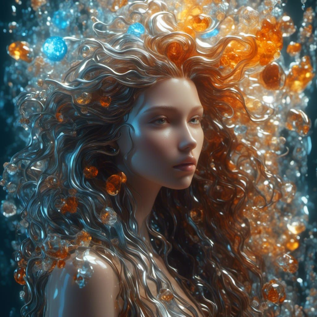 Hyperreal Woman with Polished Textures and Wet Hair