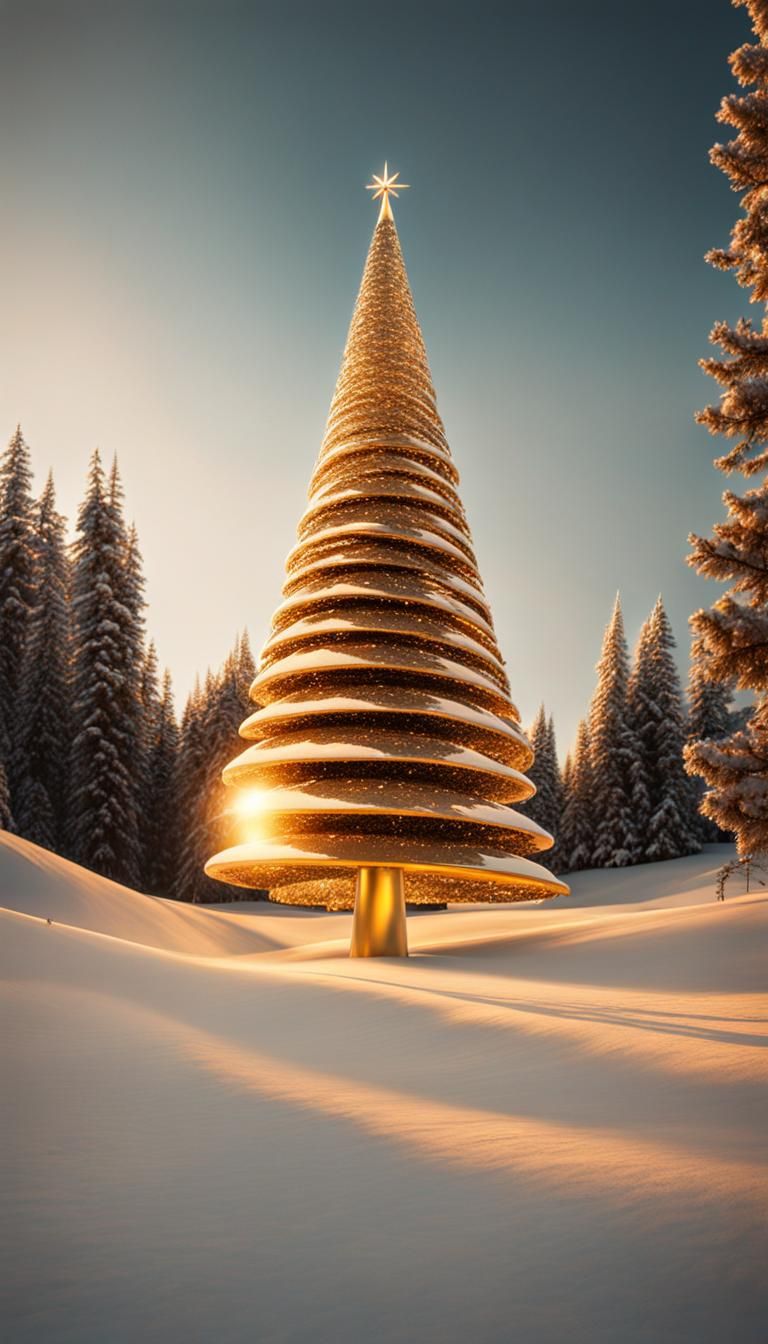 Retrofuturistic Golden Hour Christmas Tree Photograph