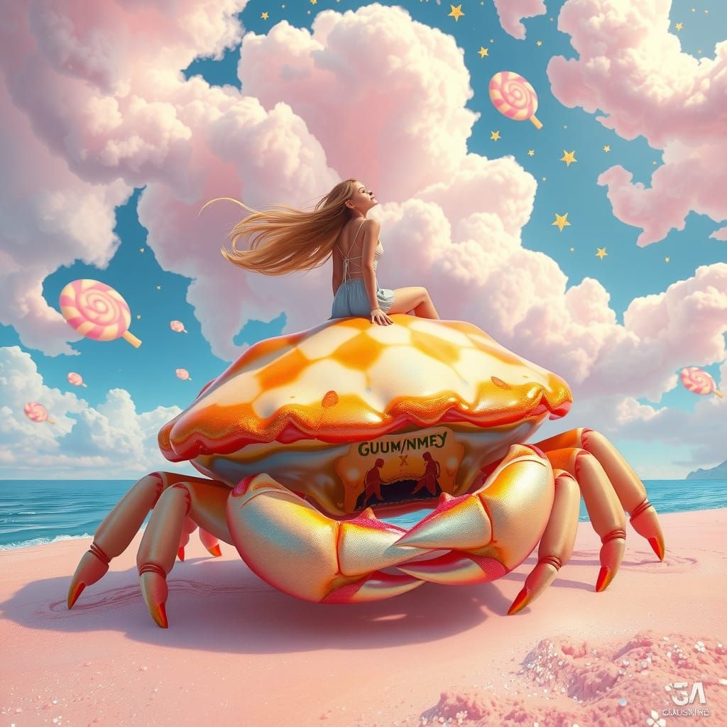 Gummy Crab Fantasy Landscape in Art Nouveau Style