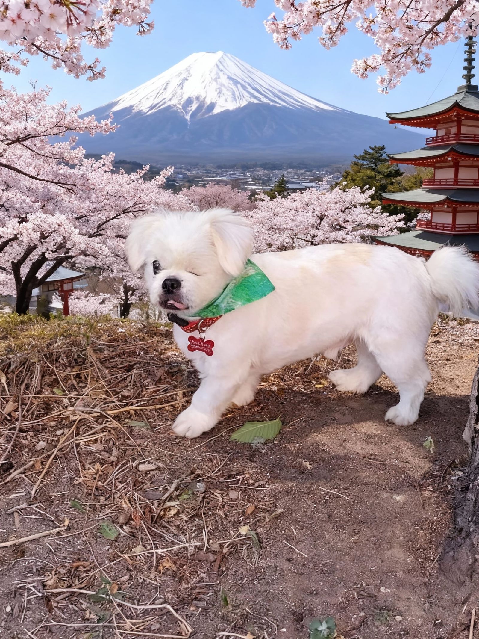 One-Eyed Pekingese Strolls Through Japan Amidst Cherry Bloss...