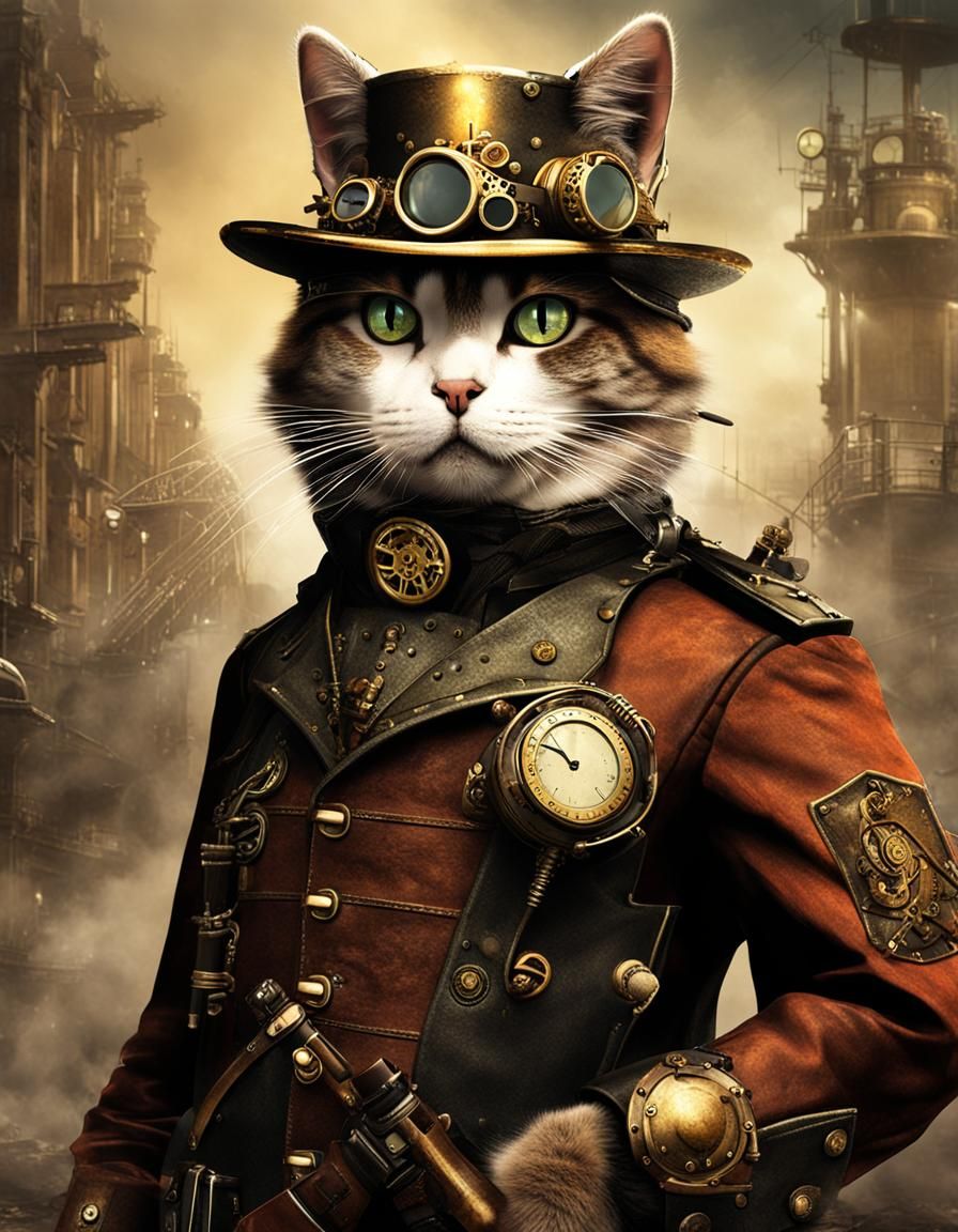 Steampunk Cat Soldier: Mechanical Marvel